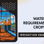 Farmer irrigating crops in a field using a water canal system under clear sky