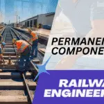 Detailed view of permanent way components including rails, sleepers, ballast, and subgrade in railway engineering.