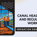 Canal headworks structure with gates controlling water flow from river into irrigation canal