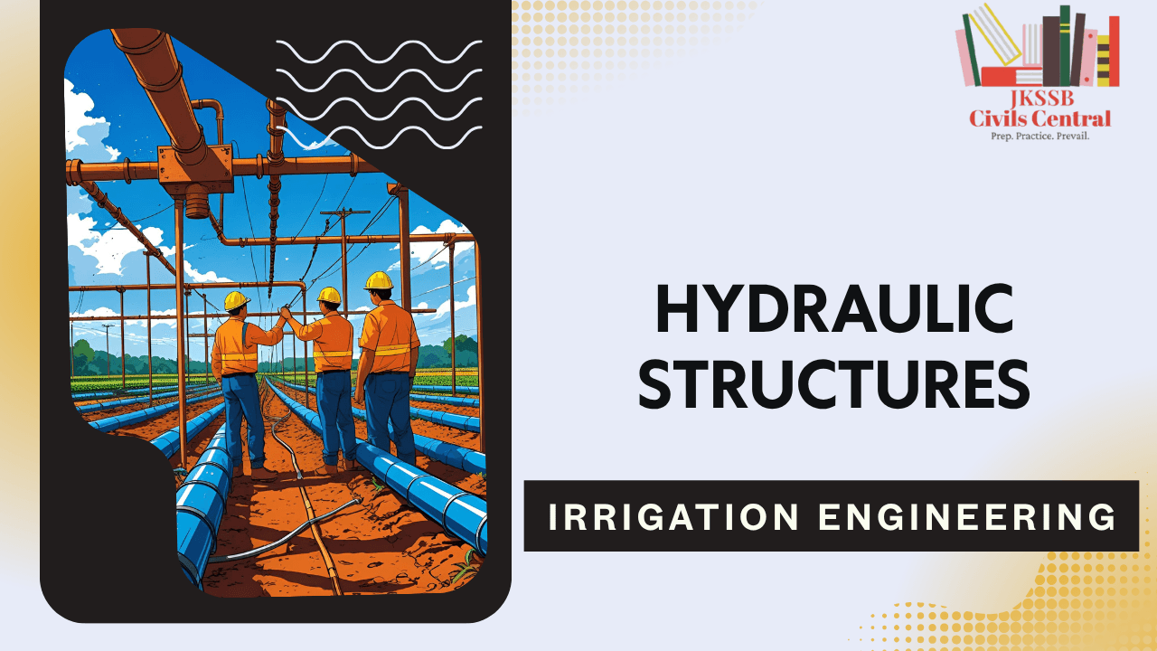 Various hydraulic structures including dam, canal headworks, and spillway used in irrigation systems