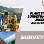 Plane table surveying setup showing instruments like alidade, tripod, and drawing sheet.