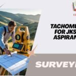 Tachometry setup in surveying showing theodolite and staff used to measure distance and elevation in uneven terrain