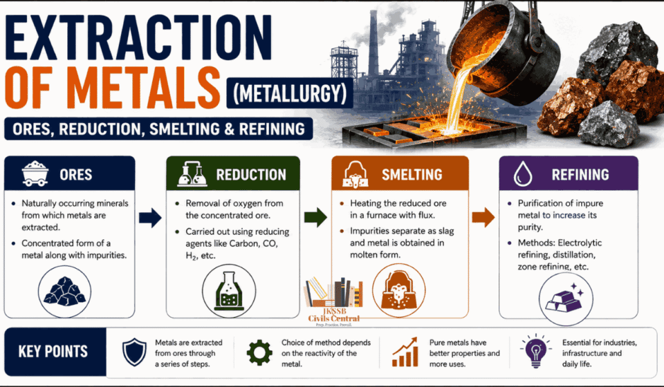 Extraction of Metals (Metallurgy) | Ores, Reduction, Smelting & Refining