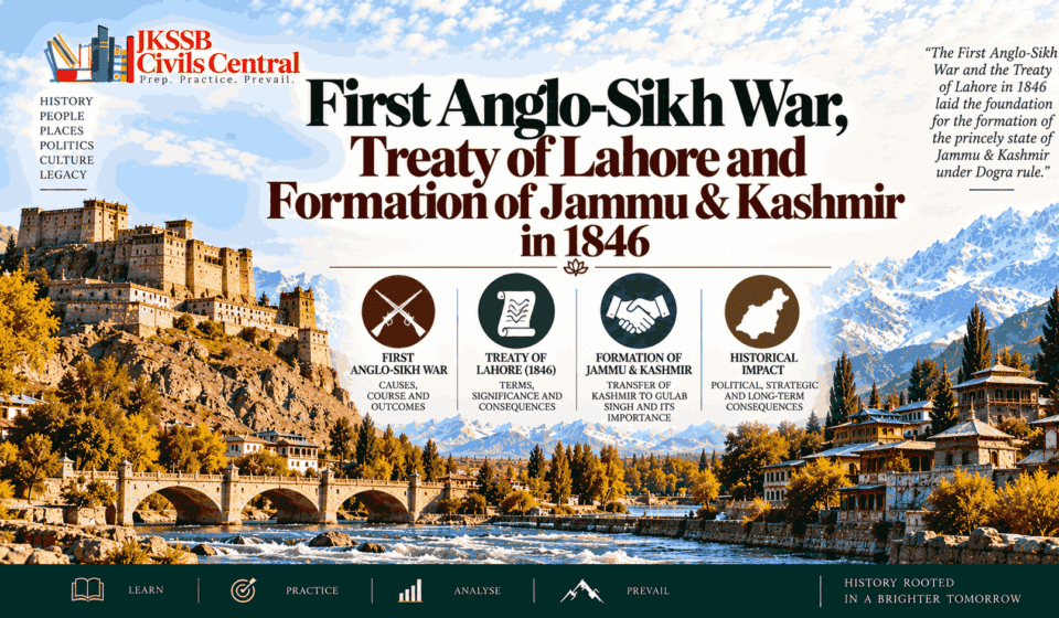 First Anglo-Sikh War, Treaty of Lahore and Formation of Jammu & Kashmir in 1846